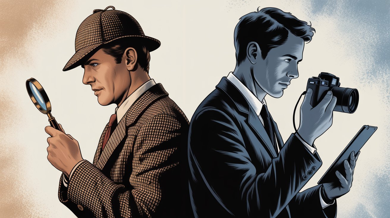 Gegenüberstellung moderner Detektiv und Sherlock Holmes; Detektei in Bremen, Detektiv in Bremen, Privatdetektiv in Bremen, Privatdetektei in Bremen